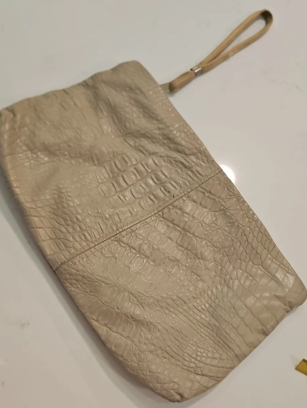 Vintage Clutch Purse Bag Taupe Faux Croc Embossed Leather Like Exterior